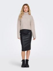 ONLY Golf w kolorze beżowym rozmiar: XL. Brązowe swetry ONLY, xl, bez wzorów, ze splotem, bez ramiączek. Za 74.63 zł.