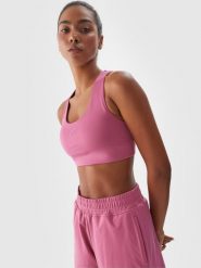 4F Biustonosz treningowy z niskim wsparciem - różowy L. Czerwone biustonosze sportowe 4f, bez wzorów, z dzianiny, na fitness i siłownię. Za 39.99 zł.