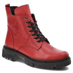 Czerwone Botki Artiker Modne Skórzane Buty. Czerwone botki Artiker, bez wzorów, bez obcasa, bez zapięcia. Za 339.00 zł.