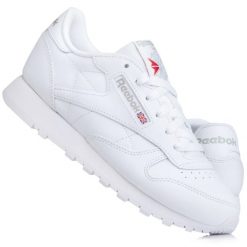 Buty sneakersy sportowe damskie Reebok Classic Leather. Białe buty treningowe Reebok, bez wzorów, ze skóry, bez zapięcia, trekkingowe, reebok classic. Za 314.30 zł.
