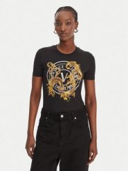 Versace Jeans Couture T-Shirt 80HAHE01 CJ02E Czarny Slim Fit. Czarne t-shirty Versace Jeans Couture, xs, bez wzorów, z bawełny, bez kołnierzyka, bez ramiączek. Za 769.99 zł.