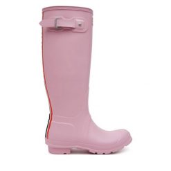Kalosze Hunter. Czerwone kalosze Hunter, bez wzorów, bez zapięcia. Za 499.99 zł.