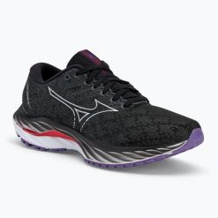 Buty do biegania damskie Mizuno Wave Inspire 19 black/ silver/ bitsweet. Czarne buty do biegania Mizuno, bez wzorów, z materiału, bez zapięcia, do biegania, mizuno wave. Za 289.99 zł.
