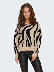 ONLY Sweter w kolorze czarno-beżowym rozmiar: XL. Brązowe swetry ONLY, xl, bez wzorów, ze splotem, bez ramiączek. Za 79.21 zł.