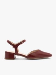 Bordowe czółenka damskie slingback bez pięty. Czerwone czółenka Brawo sp. z o.o., bez wzorów, ze skóry, eleganckie, bez obcasa, na obcasie, bez zapięcia. W wyprzedaży za 296.99 zł.