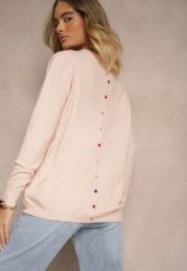 Jasnoróżowy Sweter z Kaszmirem Ozdobiony Kieszeniami Saniswena. Czerwone swetry Renee, uniwersalny, bez wzorów, z kaszmiru, casualowe, bez ramiączek. W wyprzedaży za 67.99 zł.