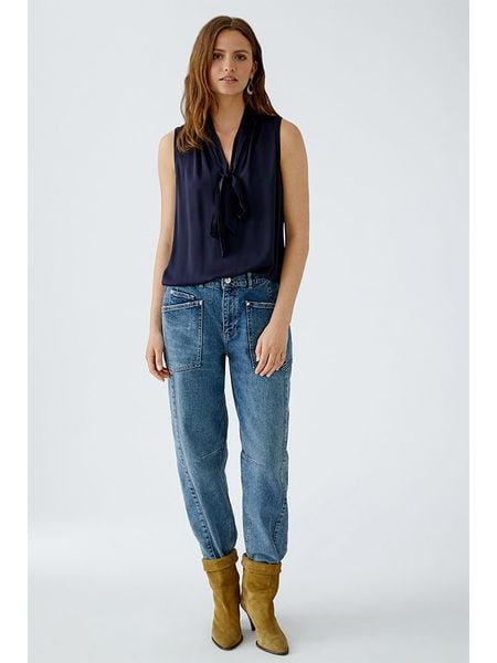 Oui Bluzka w kolorze granatowym rozmiar: 46. Niebieskie bluzki Oui, bez wzorów, bez kołnierzyka, bez ramiączek. Za 114.44 zł.