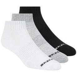 Skarpetki sportowe dla dorosłych 3pk Unisex Terry Qtr Crew. Białe skarpetki Skechers, bez wzorów, z materiału. Za 44.99 zł.