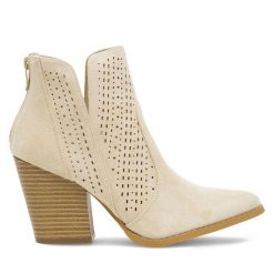 Botki DeeZee. Brązowe botki DeeZee, bez wzorów, bez obcasa, na słupku, bez zapięcia. Za 149.99 zł.