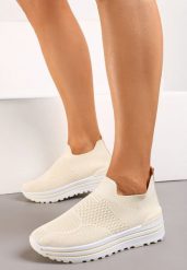 Beżowe Buty Sportowe na Grubej Podeszwie z Elastyczną Cholewką Bellinda. Brązowe buty sportowe lifestyle Born2be, bez wzorów, bez zapięcia. Za 89.99 zł.