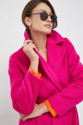 Tommy Hilfiger płaszcz wełniany kolor różowy przejściowy dwurzędowy. Czerwone płaszcze Tommy Hilfiger, bez wzorów, z materiału, klasyczne, bez kaptura. W wyprzedaży za 1,439.90 zł.