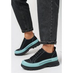 Czarno-Zielone Trampki Theleia. Zielone trampki Born2be, z aplikacjami, z nubiku, eleganckie, przed kostkę, bez zapięcia. W wyprzedaży za 135.99 zł.