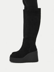Badura Kozaki C-JANE-HY60195-15 Czarny. Czarne kozaki Badura, bez wzorów, ze skóry, bez obcasa, na koturnie, bez zapięcia. Za 349.99 zł.