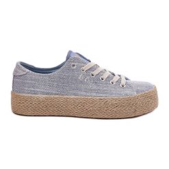 Trampki Damskie Na Platformie Z Plecionką Lee Cooper LCW-25-02-3283 Niebieskie. Niebieskie trampki bez wzorów, eleganckie, bez zapięcia. Za 211.39 zł.