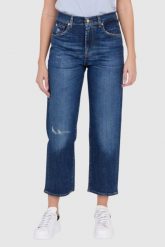 7 FOR ALL MANKIND Granatowe jeansy z poszerzoną nogawką i przetarciami THE MODERN STRAIGHT HERO. Niebieskie jeansy 7 for all mankind, s, bez wzorów, z bawełny. W wyprzedaży za 549.99 zł.