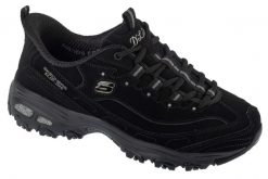 Buty sportowe Sneakersy damskie, Slip-Ins: D'Lites - Classic Remix. Czarne buty treningowe Skechers, bez wzorów, z materiału, przed kostkę, bez zapięcia, trekkingowe. Za 399.99 zł.