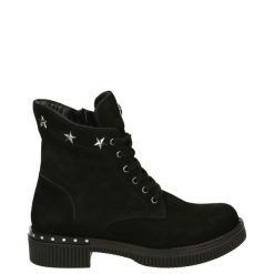 BOTKI Z GWIAZDKAMI 0141401 BLACK. Czarne botki Venezia, bez wzorów, z nubiku, bez obcasa, bez zapięcia. Za 189.00 zł.