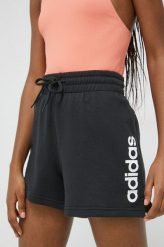Adidas szorty bawełniane kolor czarny z nadrukiem high waist. Czarne szorty adidas, bez wzorów, z bawełny. Za 129.99 zł.