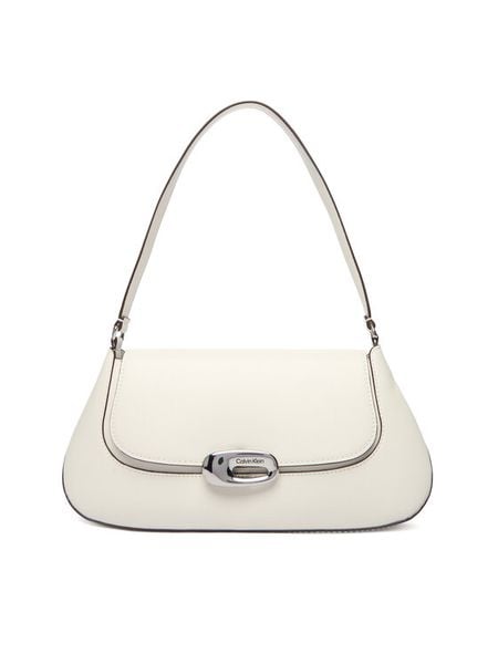 Calvin Klein Torebka Hardware Flap Shoulder Bag LV04F3146G Biały. Białe torebki klasyczne Calvin Klein, bez wzorów, ze skóry, bez dodatków. Za 649.99 zł.