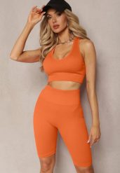 Pomarańczowe Prążkowane Szorty Kolarki High Waist Olevitta. Brązowe szorty Renee, bez wzorów, prążkowane. W wyprzedaży za 35.99 zł.