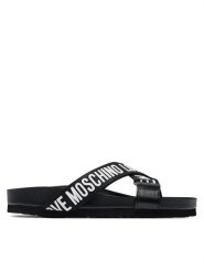 LOVE MOSCHINO Klapki JA28263G0IIX100A Czarny. Czarne klapki Love Moschino, bez wzorów, ze skóry, bez obcasa, bez zapięcia. Za 779.99 zł.