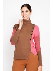 ASSUILI Sweter w kolorze jasnobrązowo-jasnoróżowym rozmiar: 42. Brązowe swetry Assuili, bez wzorów, klasyczne, bez ramiączek. Za 104.99 zł.