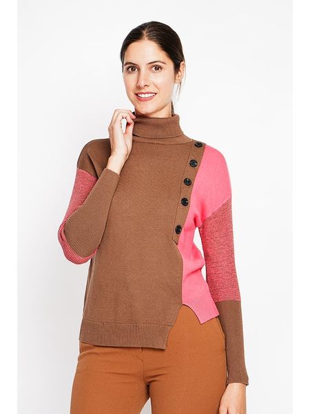 ASSUILI Sweter w kolorze jasnobrązowo-jasnoróżowym rozmiar: 34. Brązowe swetry Assuili, bez wzorów, klasyczne, bez ramiączek. Za 104.99 zł.
