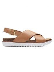 Clarks Skórzane sandały w kolorze jasnobrązowym rozmiar: 37. Brązowe sandały Clarks, bez wzorów, klasyczne, z otwartym noskiem, bez obcasa, na platformie, bez zapięcia. Za 96.14 zł.