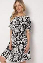 Czarna Bawełniana Sukienka w Ornamentalne Rośliny z Wiązaniem Przy Rękawach Tosvena. Czarne sukienki Born2be, na co dzień, l, bez wzorów, z bawełny, eleganckie, bez kołnierzyka, bez ramiączek, midi. Za 89.99 zł.