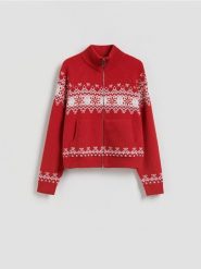 Sweter z zapięciem na zamek - czerwony. Czerwone swetry Reserved, l, bez wzorów, z dzianiny, bez ramiączek. Za 149.99 zł.