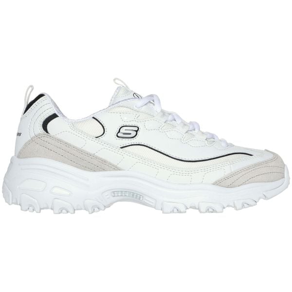 Buty damskie SKECHERS D'Lites New Heat. Białe buty do biegania Skechers, bez wzorów, bez zapięcia, do biegania, skechers sport. Za 249.51 zł.