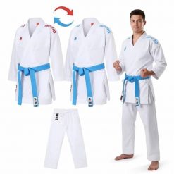 Kimono do karate Extera Kumite WKF - bluza dwustronna i spodnie MOOTO. Białe bluzy DBX BUSHIDO, xl, z aplikacjami, z materiału, bez ramiączek, bez kaptura. Za 599.00 zł.