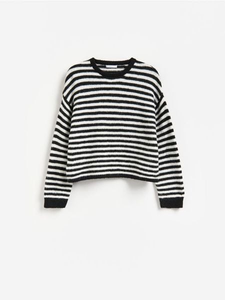 Sweter z domieszką wełny - czarny. Czarne swetry Reserved, l, bez wzorów, z dzianiny, bez ramiączek. Za 119.99 zł.