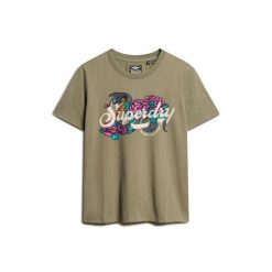 Damska koszulka na co dzień Superdry Tattoo Script. Zielone t-shirty sportowe Superdry, bez wzorów, bez ramiączek. Za 164.00 zł.