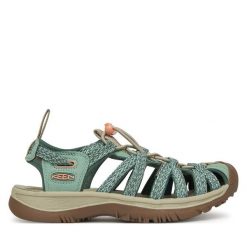 Sandały Keen. Zielone sandały Keen, bez wzorów, sportowe, bez obcasa, bez zapięcia. Za 299.99 zł.