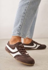 Brązowe Sneakersy Klasyczne Tenisówki z Zamszu Naturalnego Talanashta. Brązowe trampki Renee, bez wzorów, z jeansu, klasyczne, bez zapięcia. Za 199.99 zł.