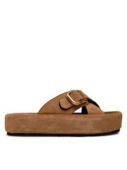 Gino Rossi Klapki 22SS39 Brązowy. Brązowe klapki Gino Rossi, bez wzorów, ze skóry, bez obcasa, bez zapięcia. Za 159.99 zł.