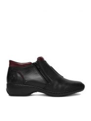 Rieker Botki CEO-L3882-00 Czarny. Czarne botki Rieker, bez wzorów, ze skóry, bez obcasa, na płaskiej podeszwie, bez zapięcia. Za 349.99 zł.