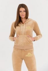 JUICY COUTURE Beżowa damska bluza Arched Metallic, Rozmiar L. Brązowe bluzy Juicy Couture, l, bez wzorów, bez ramiączek, bez kaptura. W wyprzedaży za 329.99 zł.