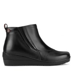 Botki Go Soft. Czarne botki GO SOFT, bez wzorów, bez obcasa, na koturnie, bez zapięcia. Za 167.99 zł.