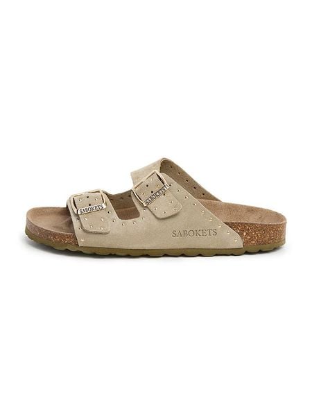 SABOKETS Skórzane klapki w kolorze khaki rozmiar: 39. Brązowe klapki SABOKETS, bez wzorów, klasyczne, z otwartym noskiem, bez obcasa, bez zapięcia. Za 126.45 zł.