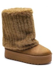 C'M Botki zimowe w kolorze jasnobrązowym rozmiar: 38. Brązowe botki C'M, bez wzorów, bez obcasa, na platformie, bez zapięcia. Za 130.81 zł.