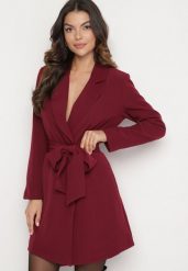 Bordowa Marynarka Sukienkowa z Paskiem i Usztywnionymi Ramionami Etinella. Czerwone marynarki i żakiety Born2be, l, bez wzorów, z jeansu, klasyczne, bez ramiączek. Za 119.99 zł.