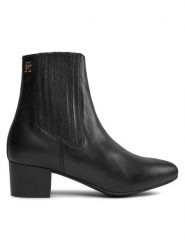 Tommy Hilfiger Botki Essential Leather Boot FW0FW07759 Czarny. Czarne botki Tommy Hilfiger, bez wzorów, ze skóry, bez obcasa, na słupku, bez zapięcia. Za 529.99 zł.