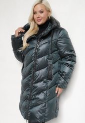 Ciemnozielona Pikowana Kurtka z Kapturem i Kieszeniami na Napy Inasia. Zielone kurtki Born2be, xl, bez wzorów, z jeansu, eleganckie, z kapturem. W wyprzedaży za 132.99 zł.