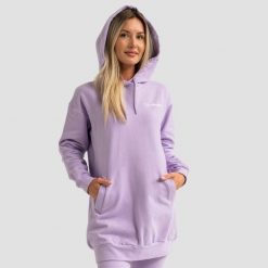 Bluza damska z kapturem długa Limitless Longline. Fioletowe bluzy GYMBEAM, xl, bez wzorów, z bawełny, klasyczne, bez ramiączek, z kapturem. Za 123.90 zł.