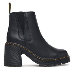 Botki Dr. Martens. Czarne botki Dr Martens, bez wzorów, bez obcasa, na słupku, bez zapięcia. Za 989.99 zł.