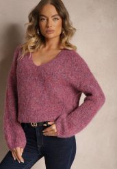 Fioletowy Sweter z Dodatkiem Wełny i Szerokimi Rękawami Inathira. Fioletowe swetry Renee, na zimę, bez wzorów, z jeansu, casualowe, bez ramiączek. W wyprzedaży za 127.99 zł.