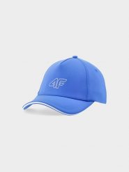 4F Czapka z daszkiem strapback damska - kobaltowa S. Niebieskie czapki z daszkiem 4f, na lato, z aplikacjami, z elastanu, klasyczne. W wyprzedaży za 29.99 zł.