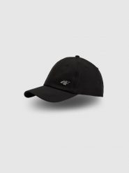4F Czapka z daszkiem strapback uniseks - czarna S/M (58cm). Czarne czapki z daszkiem 4f, bez wzorów, klasyczne. Za 69.99 zł.